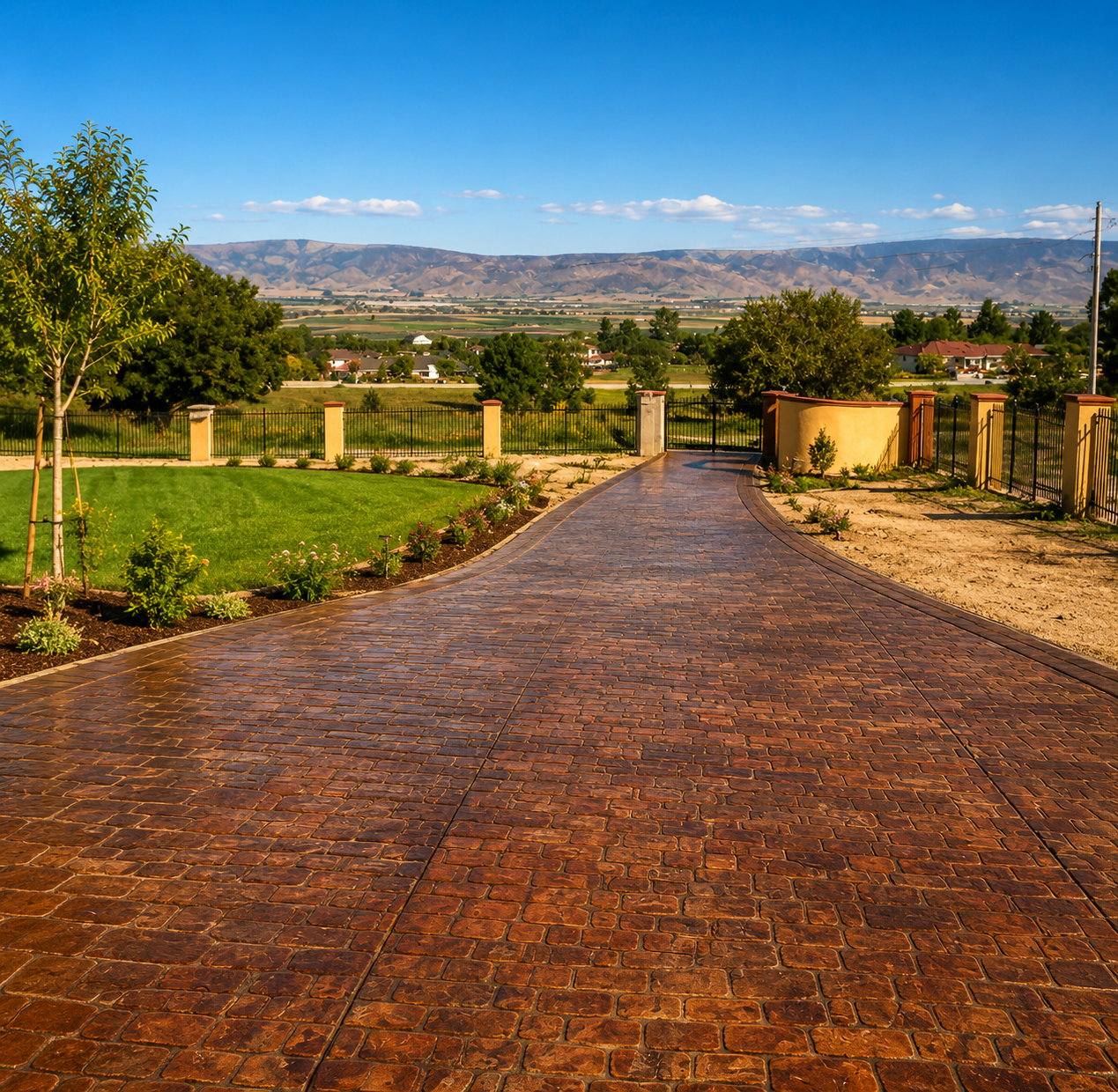 Stamped cobblestone driveway