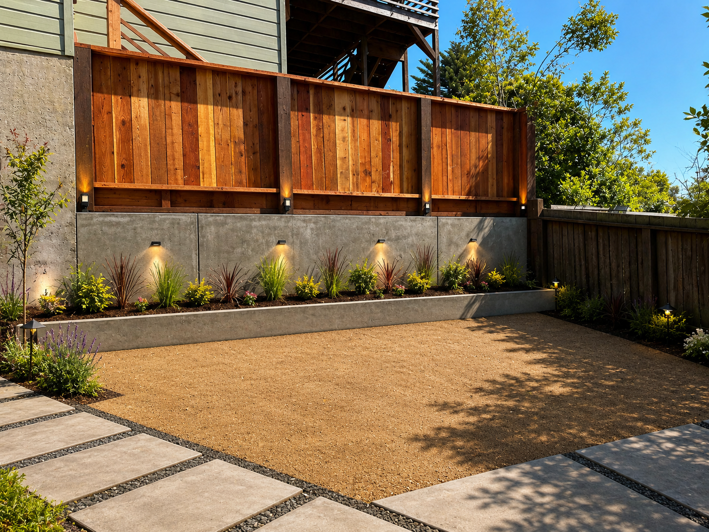 Sectional concrete wall + cedar fence