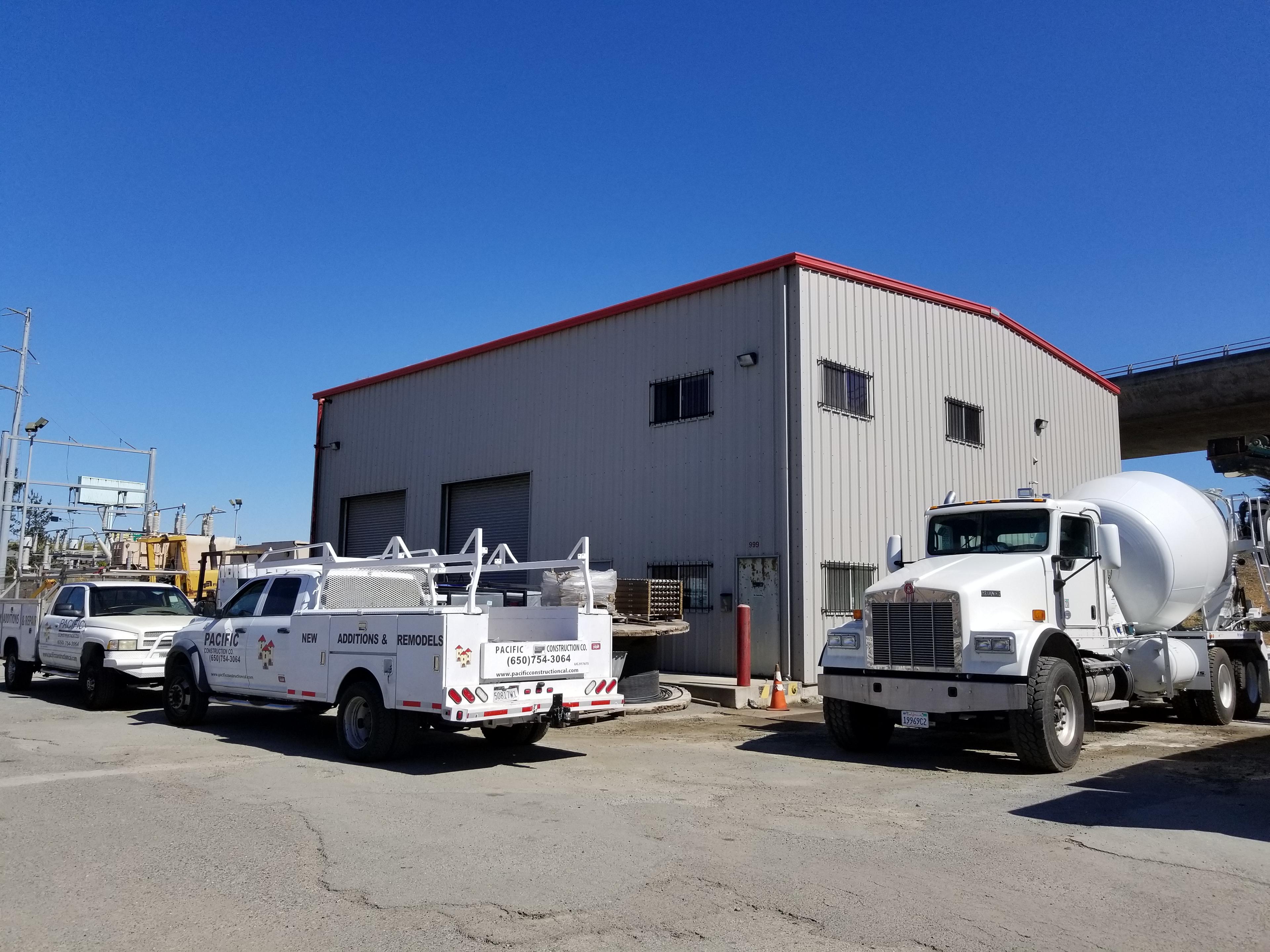 Pacific Construction headquarters and fleet outside the San Bruno shop